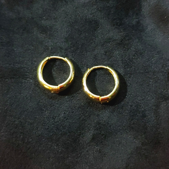 Gold Huggie Hoop Earrings - Picture 2 of 5